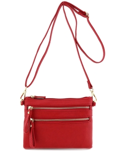 Multi-Pocket Zip Crossbody Bag with Small Wrist Strap WU001 RED